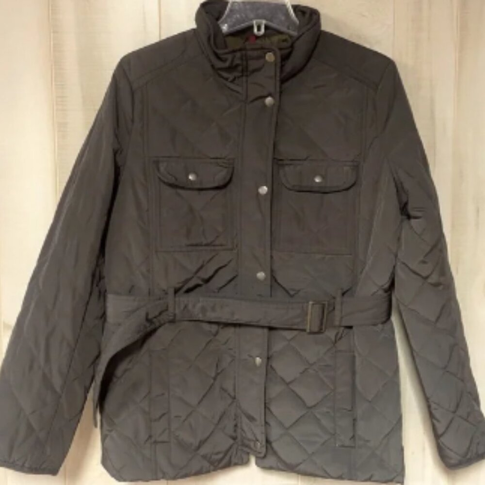 Gap Green Quilted Puffer Snap Coat With Belt, Pockets, Sz L